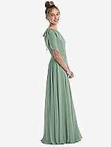 Side View Thumbnail - Seagrass One-Shoulder Scarf Bow Chiffon Junior Bridesmaid Dress