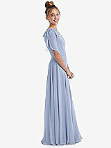 Side View Thumbnail - Sky Blue One-Shoulder Scarf Bow Chiffon Junior Bridesmaid Dress
