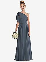 Front View Thumbnail - Silverstone One-Shoulder Scarf Bow Chiffon Junior Bridesmaid Dress