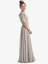 Side View Thumbnail - Taupe One-Shoulder Scarf Bow Chiffon Junior Bridesmaid Dress