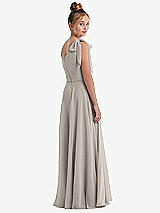 Rear View Thumbnail - Taupe One-Shoulder Scarf Bow Chiffon Junior Bridesmaid Dress