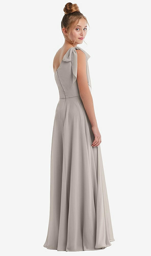 Back View - Taupe One-Shoulder Scarf Bow Chiffon Junior Bridesmaid Dress