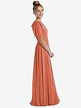Side View Thumbnail - Terracotta Copper One-Shoulder Scarf Bow Chiffon Junior Bridesmaid Dress