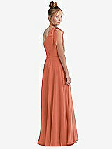 Rear View Thumbnail - Terracotta Copper One-Shoulder Scarf Bow Chiffon Junior Bridesmaid Dress