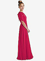 Side View Thumbnail - Vivid Pink One-Shoulder Scarf Bow Chiffon Junior Bridesmaid Dress
