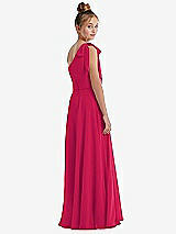 Rear View Thumbnail - Vivid Pink One-Shoulder Scarf Bow Chiffon Junior Bridesmaid Dress