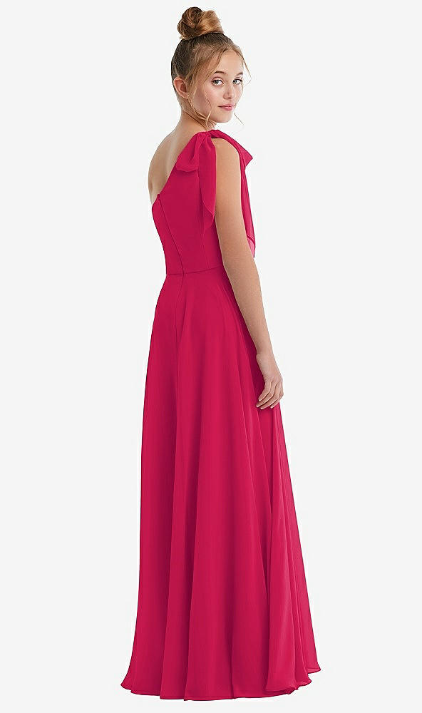 Back View - Vivid Pink One-Shoulder Scarf Bow Chiffon Junior Bridesmaid Dress