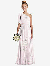 Front View Thumbnail - Watercolor Print One-Shoulder Scarf Bow Chiffon Junior Bridesmaid Dress