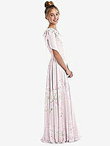 Side View Thumbnail - Watercolor Print One-Shoulder Scarf Bow Chiffon Junior Bridesmaid Dress