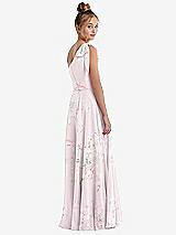 Rear View Thumbnail - Watercolor Print One-Shoulder Scarf Bow Chiffon Junior Bridesmaid Dress