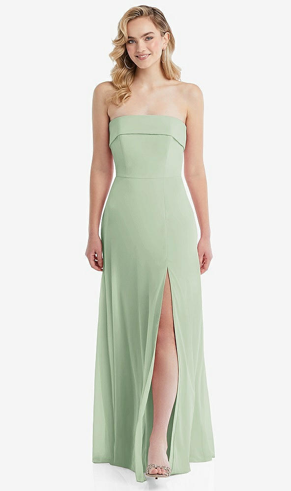 Front View - Celadon Cuffed Strapless Maxi Dress with Front Slit