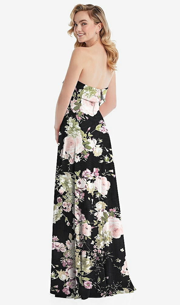 Back View - Noir Garden Cuffed Strapless Maxi Dress with Front Slit