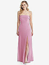 Front View Thumbnail - Powder Pink Cuffed Strapless Maxi Dress with Front Slit