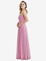 Side View Thumbnail - Powder Pink Cuffed Strapless Maxi Dress with Front Slit