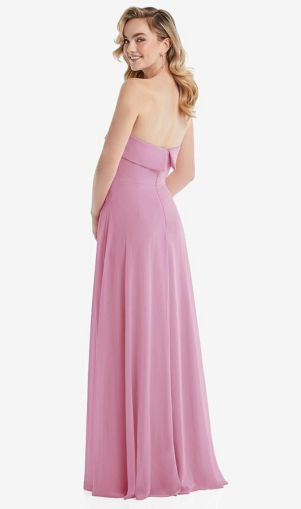 Back View - Powder Pink Cuffed Strapless Maxi Dress with Front Slit