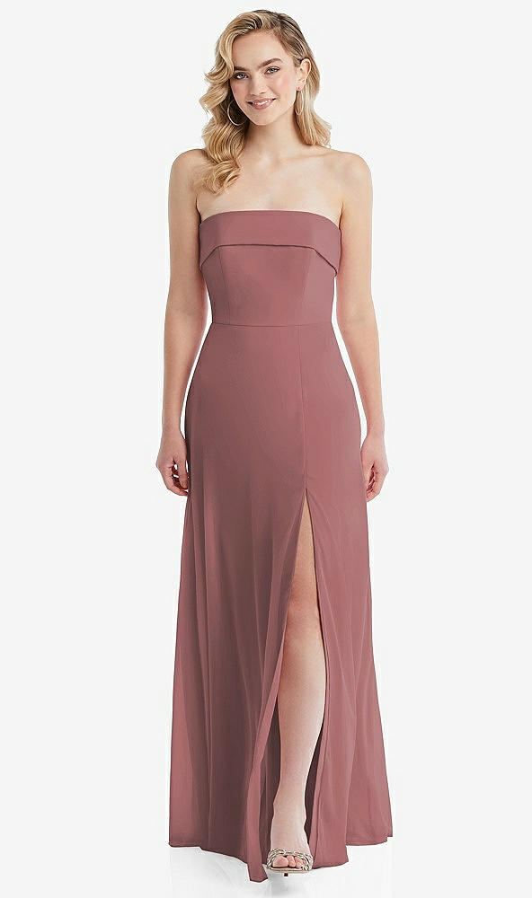 Front View - Rosewood Cuffed Strapless Maxi Dress with Front Slit