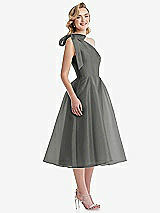 Side View Thumbnail - Charcoal Gray Scarf-Tie One-Shoulder Organdy Midi Dress 