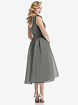 Rear View Thumbnail - Charcoal Gray Scarf-Tie One-Shoulder Organdy Midi Dress 