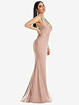 Side View Thumbnail - Toasted Sugar Plunge Neckline Cutout Low Back Stretch Satin Mermaid Dress