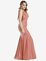 Side View Thumbnail - Desert Rose Cascading Bow One-Shoulder Stretch Satin Mermaid Dress with Slight Train