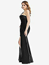 Side View Thumbnail - Black One-Shoulder Bustier Stretch Satin Mermaid Dress with Cascade Ruffle