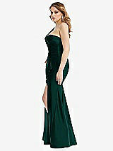 Side View Thumbnail - Evergreen One-Shoulder Bustier Stretch Satin Mermaid Dress with Cascade Ruffle