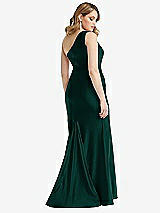 Rear View Thumbnail - Evergreen One-Shoulder Bustier Stretch Satin Mermaid Dress with Cascade Ruffle
