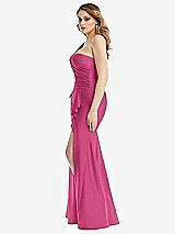 Side View Thumbnail - Tea Rose One-Shoulder Bustier Stretch Satin Mermaid Dress with Cascade Ruffle