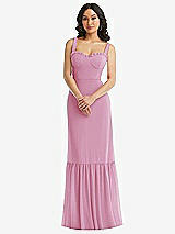 Alt View 1 Thumbnail - Powder Pink Tie-Shoulder Corset Bodice Ruffle-Hem Maxi Dress
