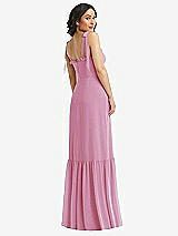 Rear View Thumbnail - Powder Pink Tie-Shoulder Corset Bodice Ruffle-Hem Maxi Dress
