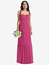 Front View Thumbnail - Tea Rose Tie-Shoulder Corset Bodice Ruffle-Hem Maxi Dress