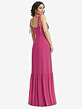 Rear View Thumbnail - Tea Rose Tie-Shoulder Corset Bodice Ruffle-Hem Maxi Dress