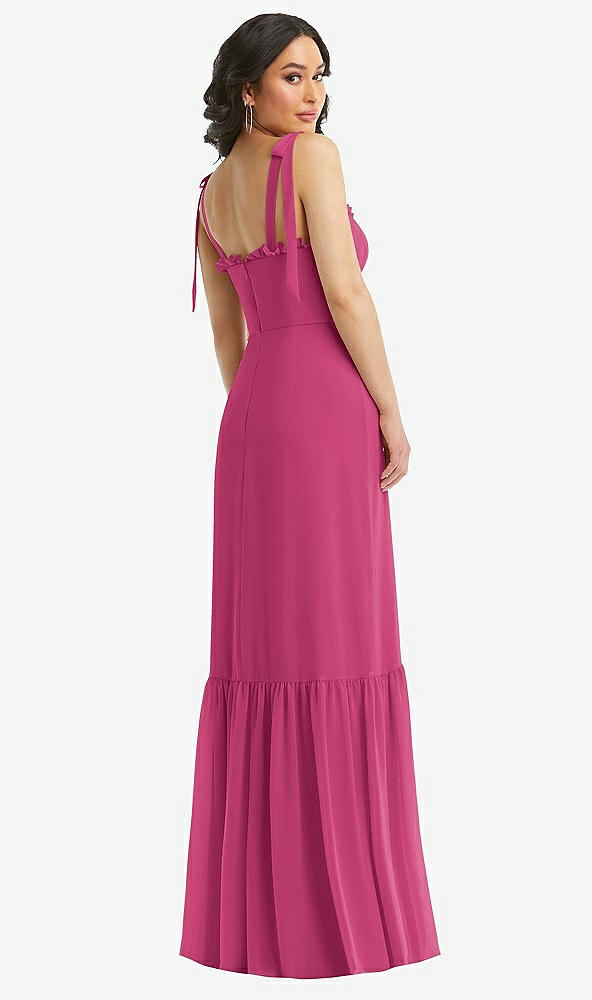 Back View - Tea Rose Tie-Shoulder Corset Bodice Ruffle-Hem Maxi Dress