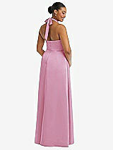 Rear View Thumbnail - Powder Pink High-Neck Tie-Back Halter Cascading High Low Maxi Dress