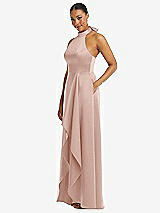 Side View Thumbnail - Toasted Sugar High-Neck Tie-Back Halter Cascading High Low Maxi Dress