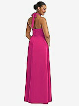 Rear View Thumbnail - Think Pink High-Neck Tie-Back Halter Cascading High Low Maxi Dress