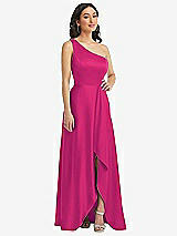 Front View Thumbnail - Think Pink One-Shoulder High Low Maxi Dress with Pockets
