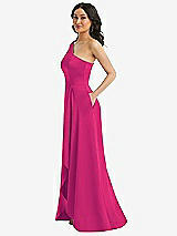 Side View Thumbnail - Think Pink One-Shoulder High Low Maxi Dress with Pockets