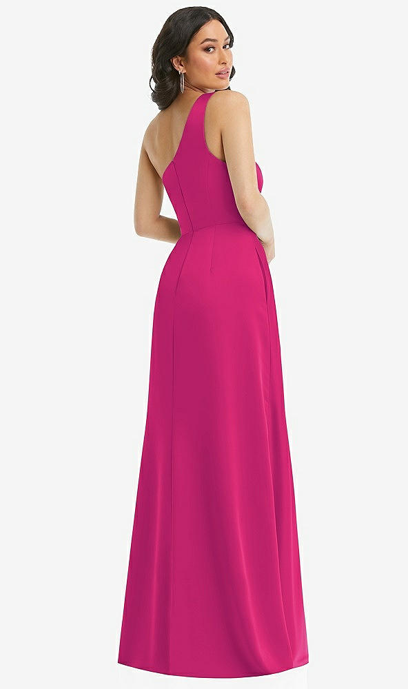 Back View - Think Pink One-Shoulder High Low Maxi Dress with Pockets
