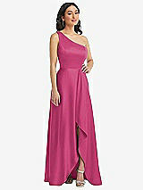Front View Thumbnail - Tea Rose One-Shoulder High Low Maxi Dress with Pockets