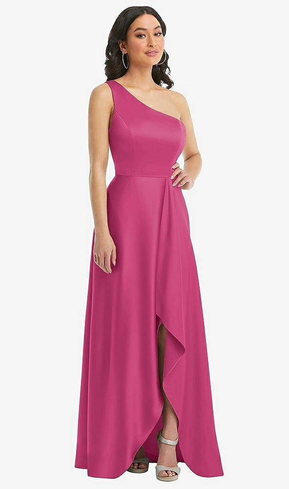 Front View - Tea Rose One-Shoulder High Low Maxi Dress with Pockets