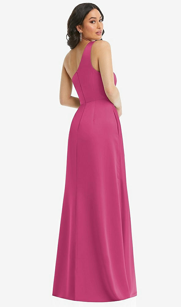 Back View - Tea Rose One-Shoulder High Low Maxi Dress with Pockets
