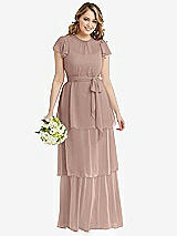 Front View Thumbnail - Bliss Flutter Sleeve Jewel Neck Chiffon Maxi Dress with Tiered Ruffle Skirt