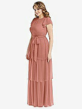 Side View Thumbnail - Desert Rose Flutter Sleeve Jewel Neck Chiffon Maxi Dress with Tiered Ruffle Skirt