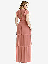 Rear View Thumbnail - Desert Rose Flutter Sleeve Jewel Neck Chiffon Maxi Dress with Tiered Ruffle Skirt