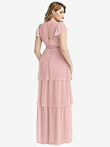 Rear View Thumbnail - Rose - PANTONE Rose Quartz Flutter Sleeve Jewel Neck Chiffon Maxi Dress with Tiered Ruffle Skirt