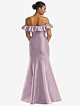 Alt View 5 Thumbnail - Suede Rose Off-the-Shoulder Ruffle Neck Satin Trumpet Gown