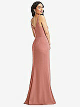 Rear View Thumbnail - Desert Rose Skinny Strap Deep V-Neck Crepe Trumpet Gown with Front Slit