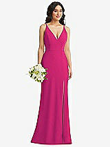 Alt View 1 Thumbnail - Think Pink Skinny Strap Deep V-Neck Crepe Trumpet Gown with Front Slit