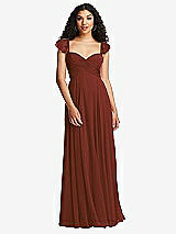Rear View Thumbnail - Auburn Moon Shirred Cross Bodice Lace Up Open-Back Maxi Dress with Flutter Sleeves